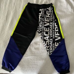 Versace Black and Blue Joggers with Neon Accents size: 5